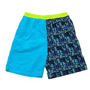 Vintage MTO Surf Trunks Men's Large Blue 90s Nylon Mesh Liner Colorful Neon